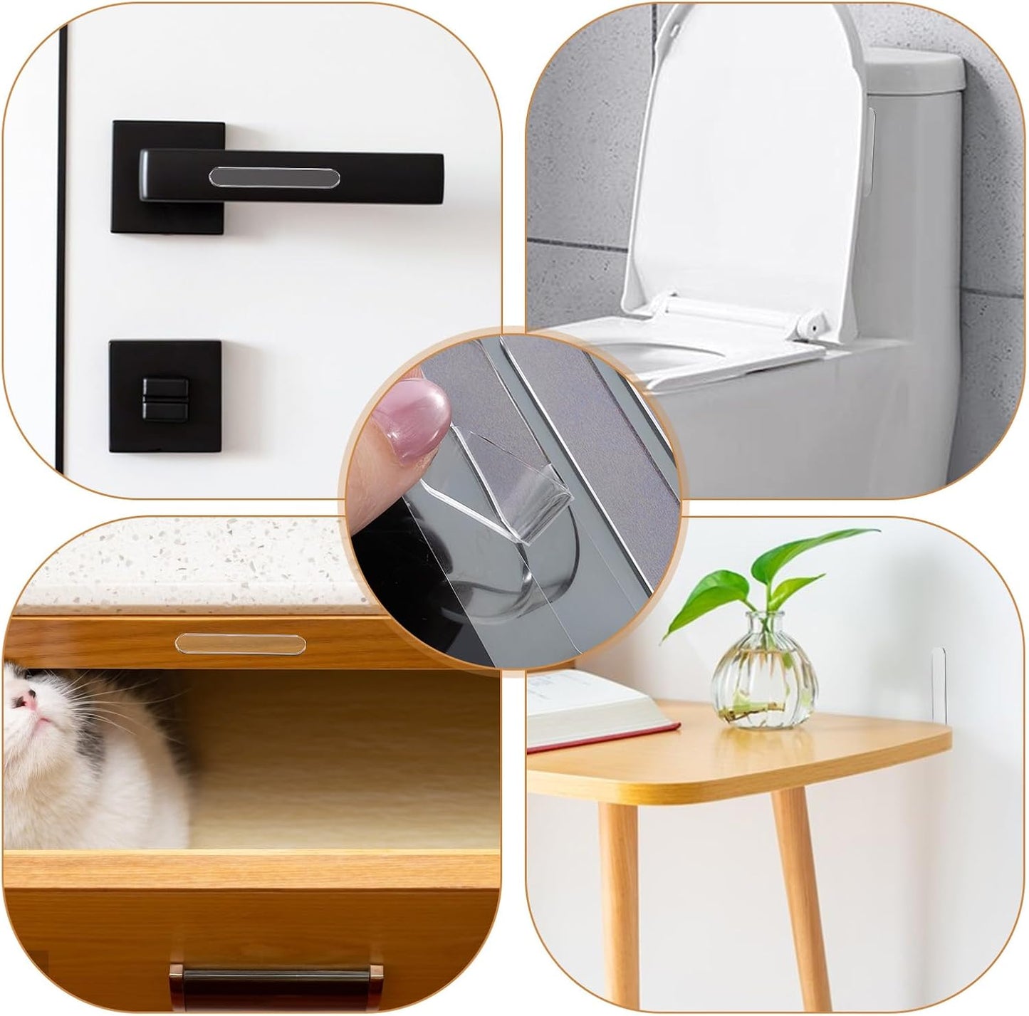 24PCS Clear Door Wall Bumpers Strips, Clear Silicone Protector Strips, Self Adhesive Cabinet Door Bumpers, Transparent Sound Dampening Buffer Pads for Drawers, Table Tops, Toilet Covers,Table Corners