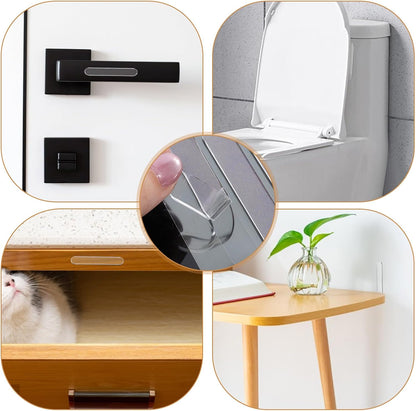 24PCS Clear Door Wall Bumpers Strips, Clear Silicone Protector Strips, Self Adhesive Cabinet Door Bumpers, Transparent Sound Dampening Buffer Pads for Drawers, Table Tops, Toilet Covers,Table Corners