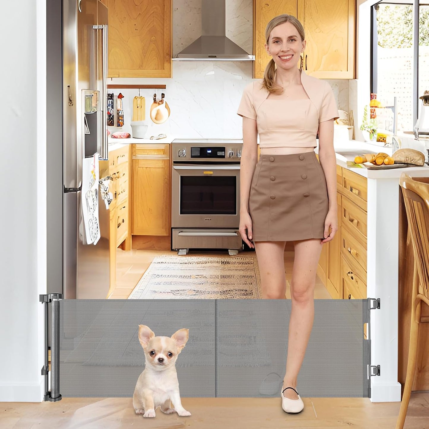 20 Inches Tall Retractable Short Dog Gates for Doorways, Short Pet Gate to Step Over, Extends up to 55" Wide, Step Over Puppy Gates for Stairs Mesh Doggy Gates Small Dog Gate Indoor Outdoor (Black)