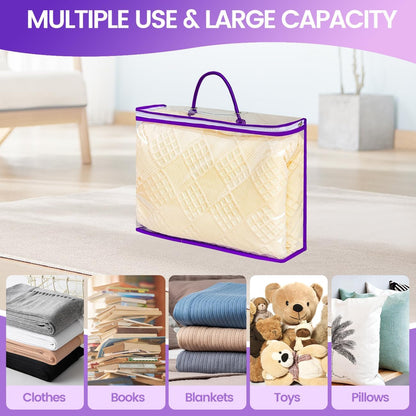6 Pcs （16 * 12 * 4 Inch）Clear Zippered Storage Bags for Sweater Blanket Bed Sheet Storage, Plastic Storage Bags with Zipper for Closet Linen Sweater Blanket