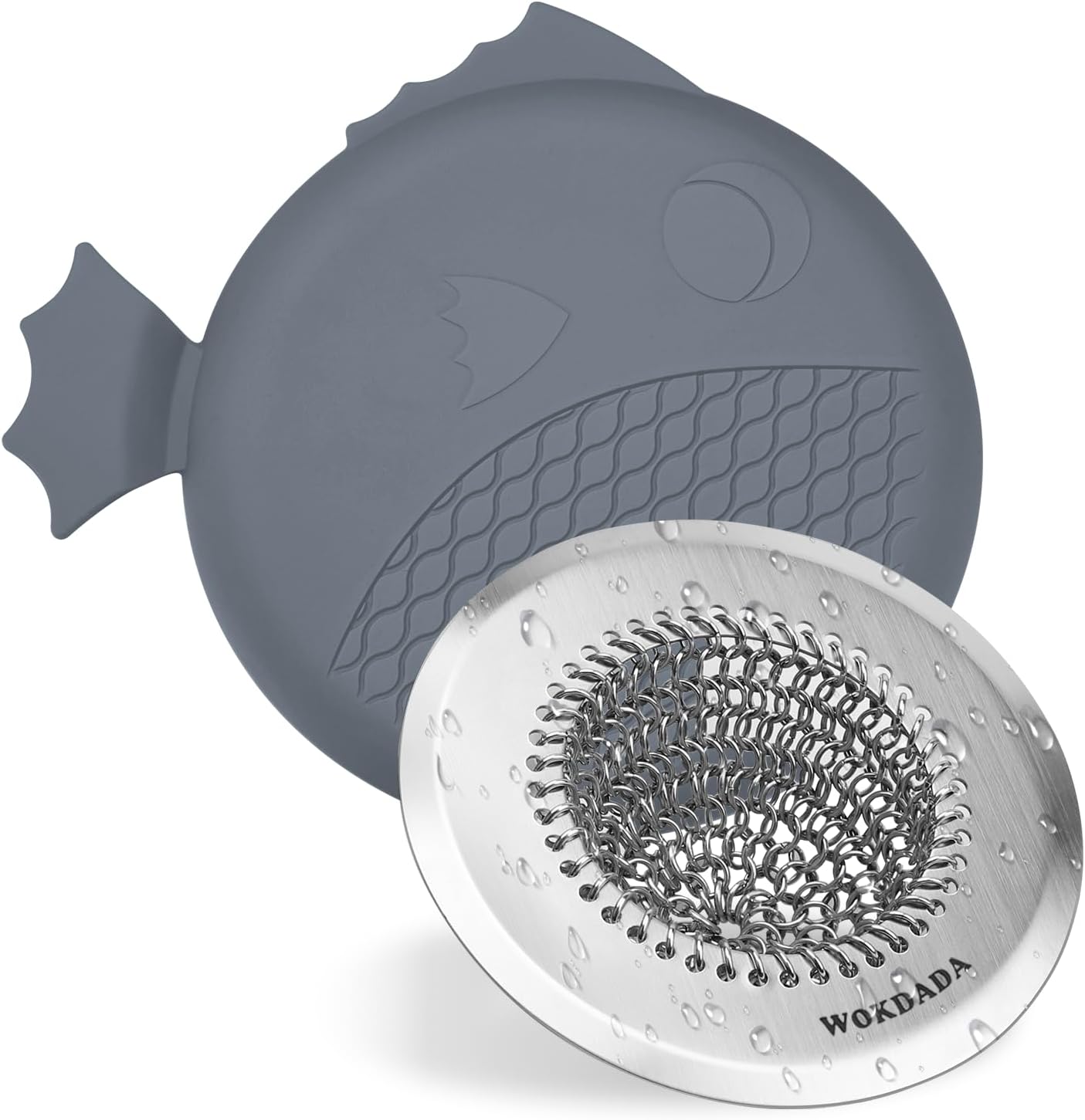 WOKDADA Upgraded Sink Drain Strainer, Patented Reversible Chain Mail Mesh | Anti-Slip Ring, Fast Drainage, Reversible Flip Clean, Rust-Proof, Universal 4.4-Inch, Large Capacity, Garbage Disposal Fit