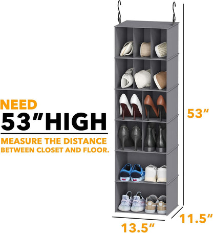 SpaceAid 2 Pack Hanging Closet Organizer and Storage with Dividers, 24 Compartments Hanging Shoe Shelves for Closet, Wardrobe, RV, Garment Rack - Black