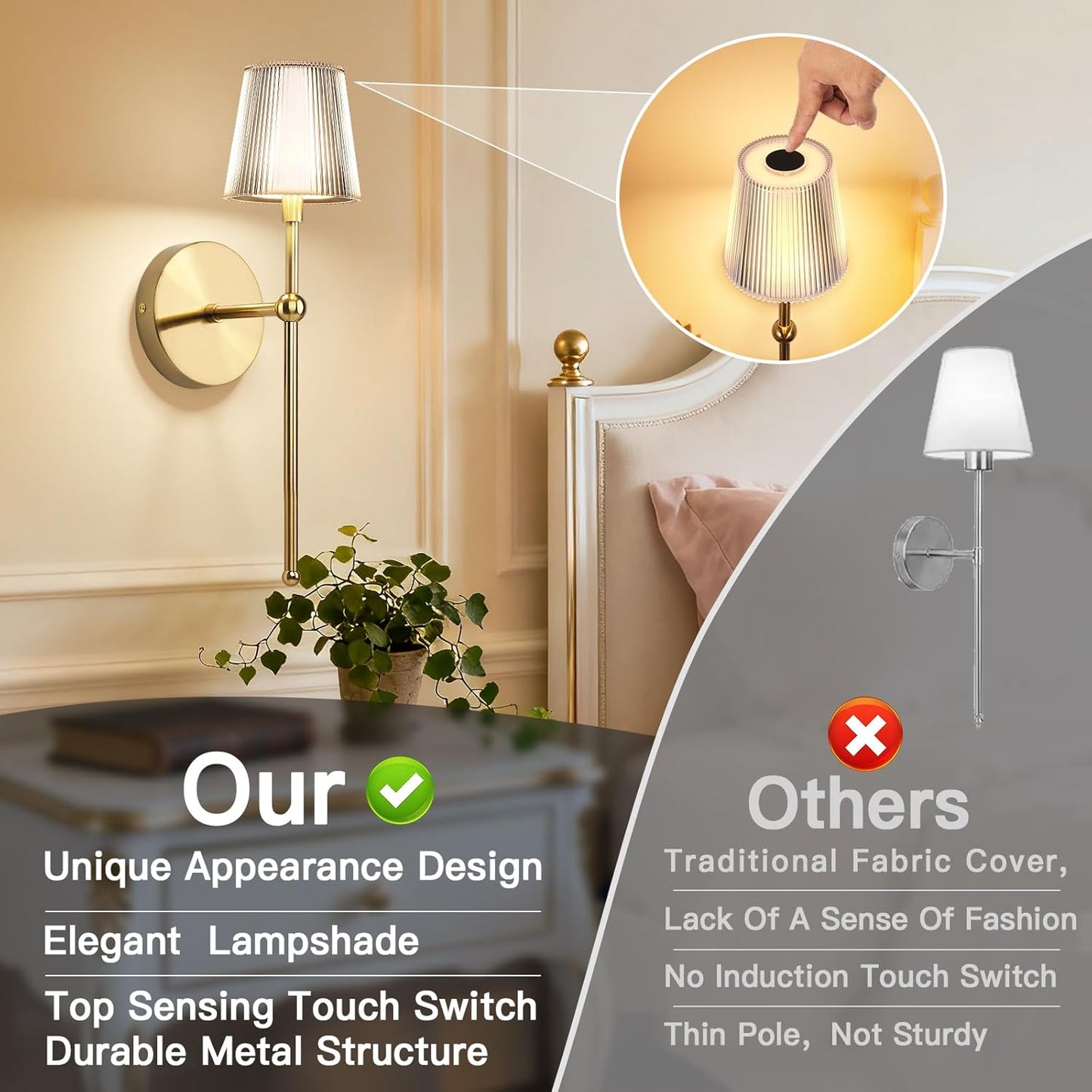 TaoFiaCo Battery Operated Wall Sconces Set of 2, Wireless Wall Sconce with Remote Dimmable Timer, Rechargeable 5200mAh, Cordless Wall Light for Bedroom Living Room, Hallway, Light Decor