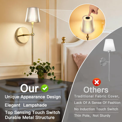 TaoFiaCo Battery Operated Wall Sconces Set of 2, Wireless Wall Sconce with Remote Dimmable Timer, Rechargeable 5200mAh, Cordless Wall Light for Bedroom Living Room, Hallway, Light Decor
