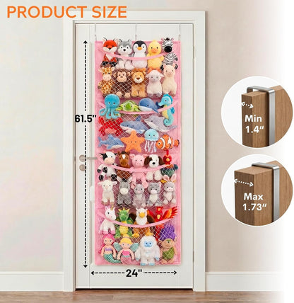 Ofiray-home Cotton Over The Door Stuffed Animal Storage | Toy Organizer for Storage Plush Toys, Stuffed Animal Holder with 4 Large Pockets, Hanging Door Organizer for Nursery