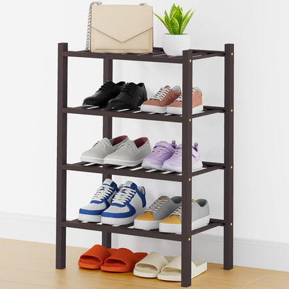 Smiry Bamboo Shoe Rack, 3 Tier Free Standing Wooden Shoe Organizer, Stackable Wood Shoe Storage Shelf for Closet, Entryway, 12 Vertical Slats, 2+1 Stack Standard Legs, 26.8"x11"x19.5", Natural