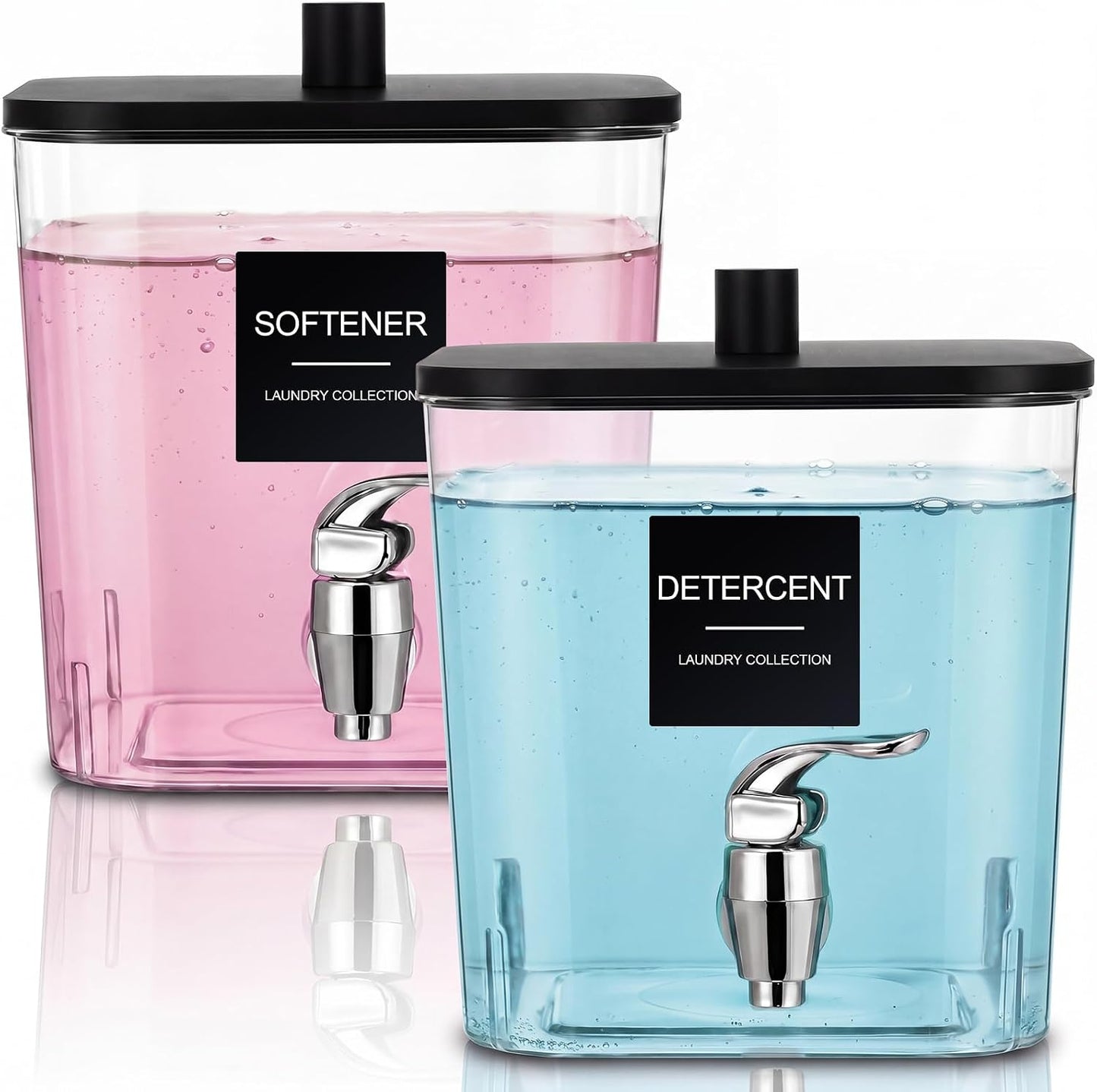 Sawysine 2 Pack Laundry Detergent Dispenser, 145 oz /4.3L Fabric Softener Dispenser for Laundry Room Organization, Detergent Holder with Plastic Spigot(Square)