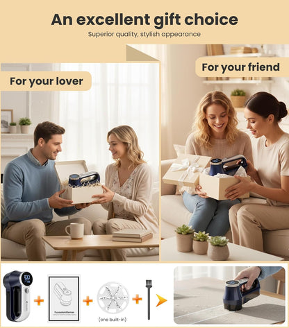 Rechargeable Fabric Shaver | 3-Speed Electric Lint Remover | 6 Blades High Eliminates Fuzz & Pilling | with LED Display & Type-C Fast Charging Port | Lint Shaver for Clothes & Furniture - Navy Blue