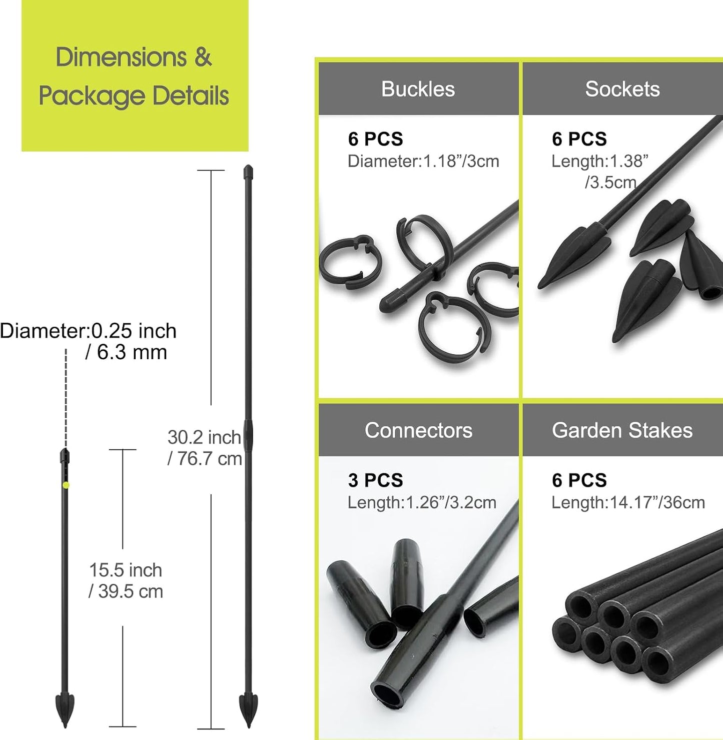 Plant Stakes for Indoor Plants, RIFNY 14 Inch Plant Support Stakes with Clips, Tall Adjustable Plant Sticks for Indoor Monstera Tomato Orchid Potted Plants Flower (6 PCS, Black)