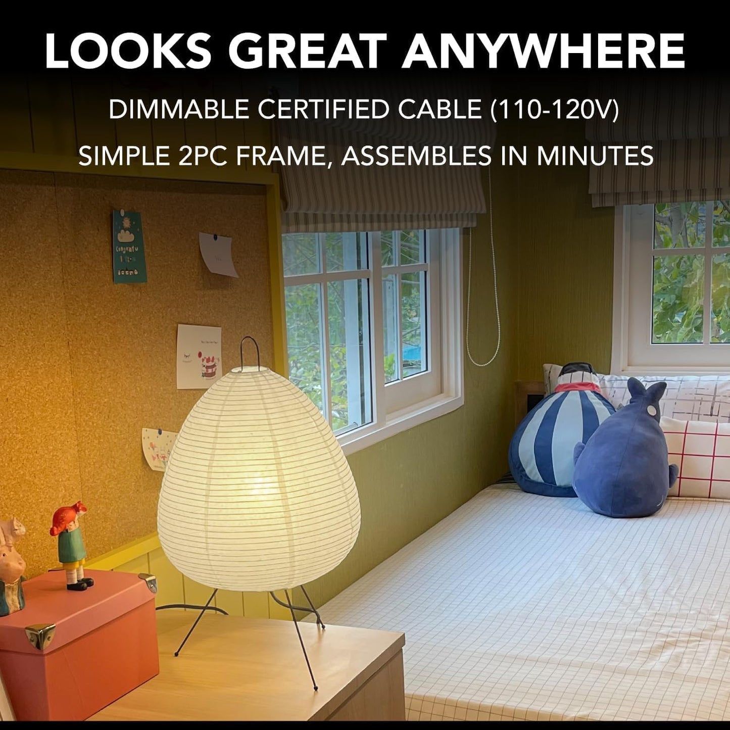 Dimmable Japanese Rice Paper Lantern Lamp,able Paper Lamp, Paper Floor Lamp Style Design for Bedroom/Living Room/Office Soft Light, Warm Light Paper Table Lamp, Ideal for Bedside Table Lamp and Floor