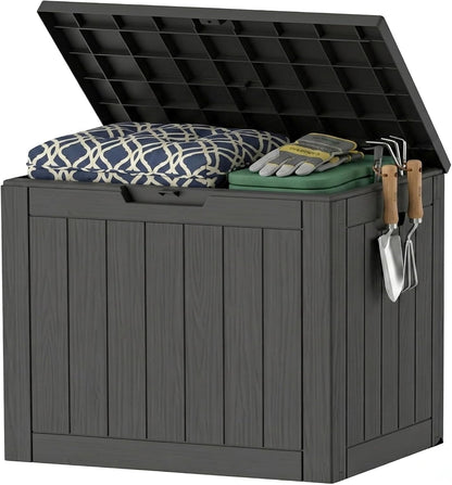 270 Gallon Lockable Resin Outdoor Storage Box, Waterproof & Weather Resistant Deck Box for Patio Cushion, Garden Tools & Pool Accessories, Black