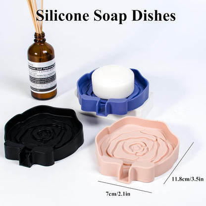 3PC Self-Draining Silicone Soap Dish, Soap Holder/Tray/Saver for Shower, Bathroom, Kitchen, Bathtub, Keep Soap Dry and Easy to Clean (Light Color)