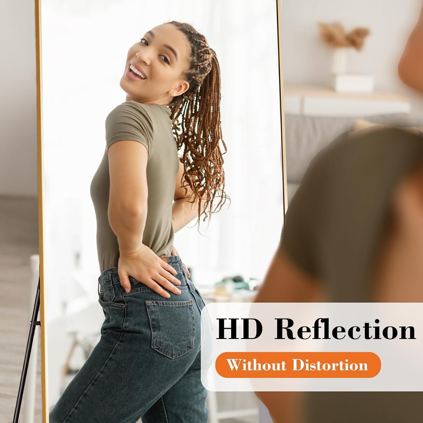 DUMOS 64"x21" Arched Full Length Floor Mirror, Full Body Mirror with Stand, Shatterproof Tempered Glass, Modern Aluminum Alloy Frame, Free Standing or Leaning for Home Decor, Gold