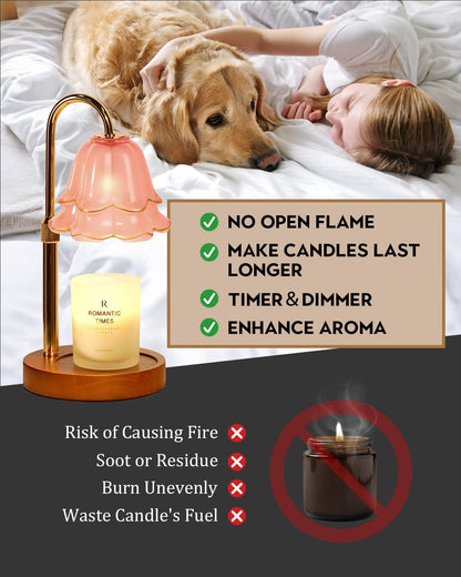 Funistree Flower Candle Warmer Lamp with Timer & Dimmer, Adjustable Height Candle Warmer, Christmas Birthday Gifts for Women Mom, House Warming New Home Decor, Wax Warmer with 2 Bulbs for Jar Candles