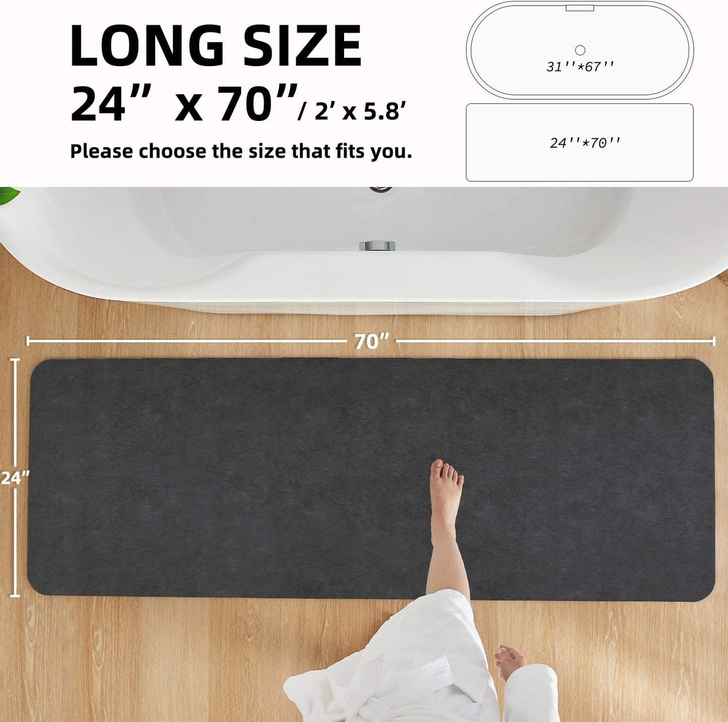 TYUU Bath Mat, Bathroom Rugs Non Slip Washable Thin Absorbent Quick Dry Bath Mat Fits Under Door Bathroom Floor Mat Perfect for Bath, Shower, or Sink 16"x24" Dark Grey