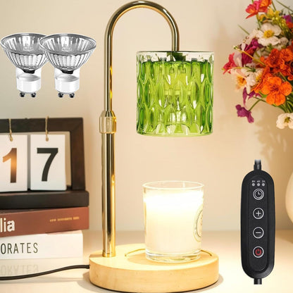 Candle Warmer Lamp with Timer and Dimmable, Electric Wax Melt Candle Warmers Height Adjustable with 2 Bulbs, Birthday Gifts for Women House Warming, Home Decor for Scented Jar Candles(Clear)