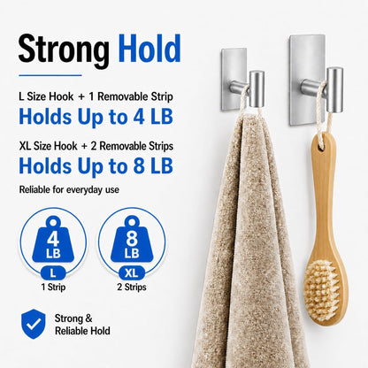 Removable Towel Hooks for Bathrooms, Heavy Duty Adhesive Hooks for Walls No Damage, Black Home Storage Hooks for Inside Shower, Sticky Hooks for Hanging Robe Coat Loofah Clothes Kitchen, 14Pcs Sus304