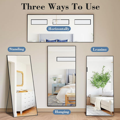 59"x16" Arched Full Length Mirror, Full Body Mirror with Leaning or Standing, Floor Standing Aluminum Frame for Bedroom, Livingroom, Cloakroom, Black