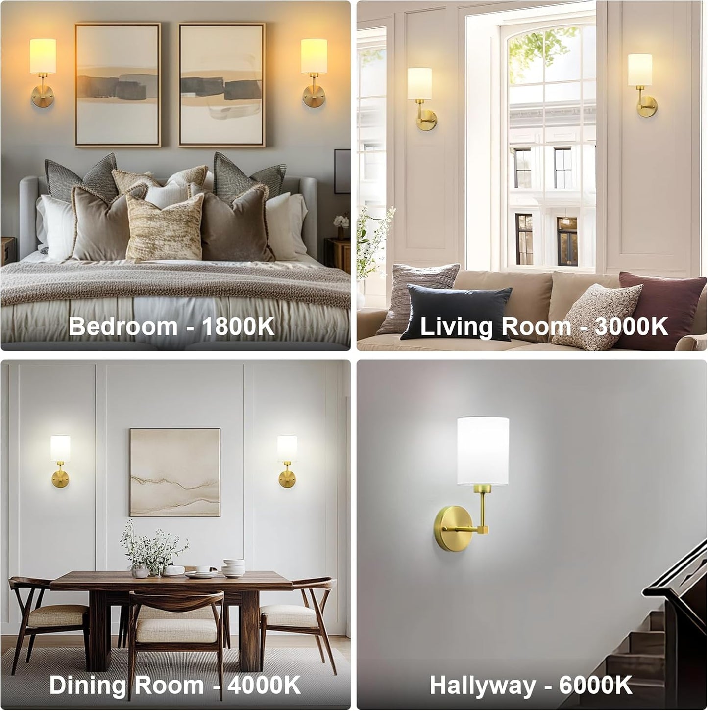 Battery Operated Wall Sconces Set of Two,Wireless Rechargeable Wall Light With Remote Control, Dimmable, Amber Light/Warm White/Natural White/Daylight/RGB, Timer,for Living Room,Bedroom,Entryway,Gold