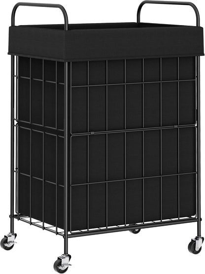 2 Section Laundry Hamper with Wheels and Brake, 100L Laundry Sorter Cart with 2 Removable Liner Bags, Metal Handle, Rolling Laundry Basket for Bedroom Laundry Room