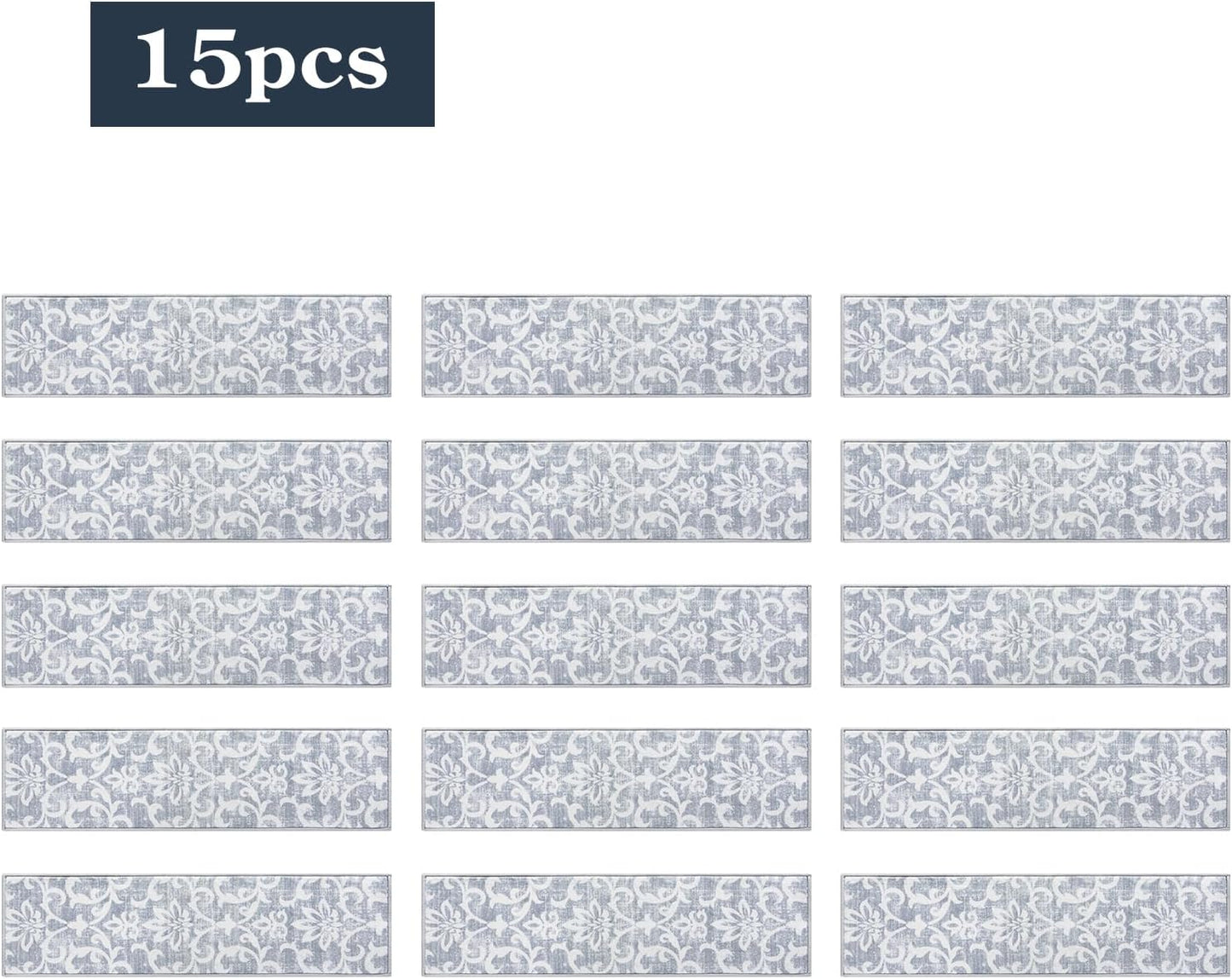 Lahome Carpet Stair Treads Non Slip Backing, 15 Pack 8" X 30" Stair Treads for Wooden Steps Indoor, Soft Washable Stairway Stair Runners Oriental Staircase Rugs for Kids Pets Elders(15pc, Grey)