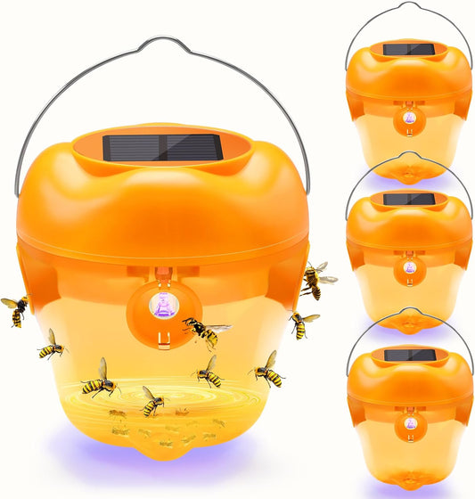 Wasp Trap, Solar Wasp Traps Hanging, Reusable Yellow Jacket Trap with LED Light, Wasps Killer, Bee Hornet Traps for Outside Orchard, Farm, Garden, Patio, Courtyard