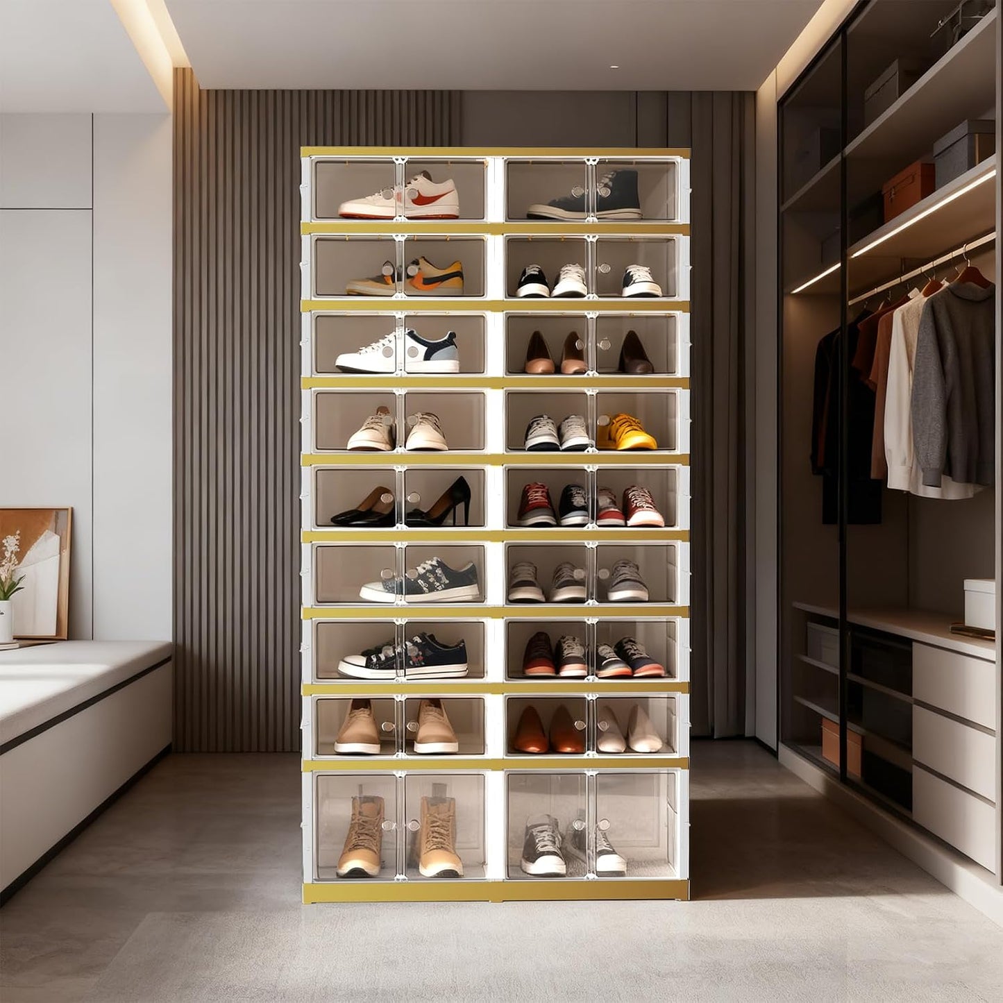 SYNCVIBE Shoe Rack Organizer for Closet Entryway Foldable Sneaker Storage Shoe, Collapsible Shoe Cabinet, Stackable Shoe Storage Cabinet with Lids for Living Room (6 Tiers 24 Pairs)