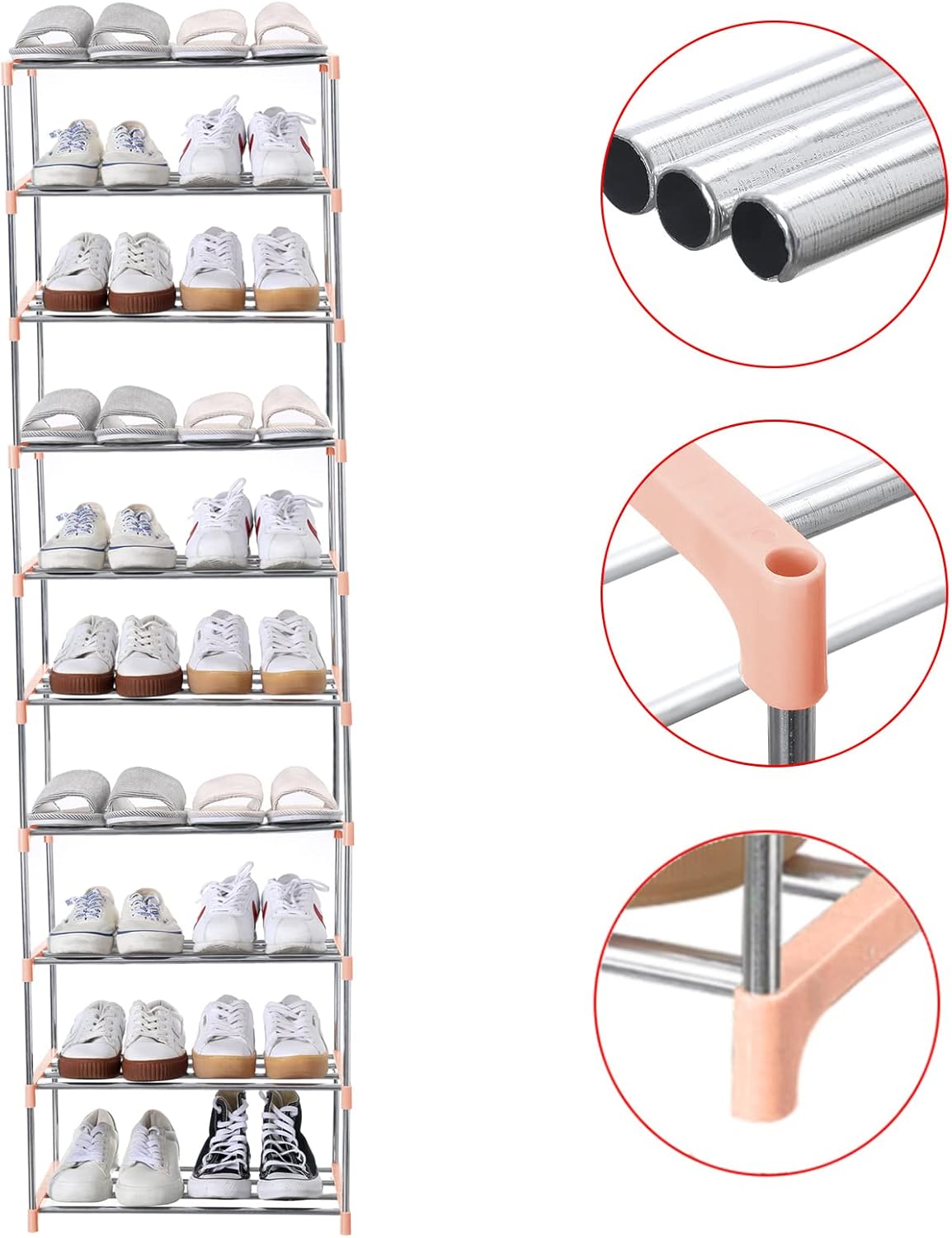 Jucaifu Stackable Small Shoe Rack, Entryway, Hallway and Closet Space Saving Storage and Organization (3-Tier, White)