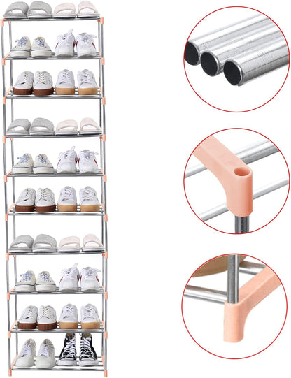 Jucaifu Stackable Small Shoe Rack, Entryway, Hallway and Closet Space Saving Storage and Organization (3-Tier, White)