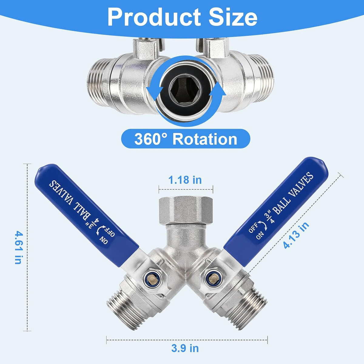 Garden Hose Splitter 2 Way, 304 Stainless Steel Heavy Duty Y Valve, Full Flow with Long Handle, Independent Shutoff Valves, Lead-Free 3/4" GHT Thread Outdoor Faucet Adapter