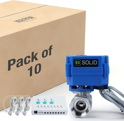U.S. Solid Water Leak Detector with Auto Shut-Off Valve & Sound Alarm, 1" NSF Certified 304SS Motorized Ball Valve with 3 Sensors, Smart Sensor System for Water Heaters, Laundry & Flood Prevention