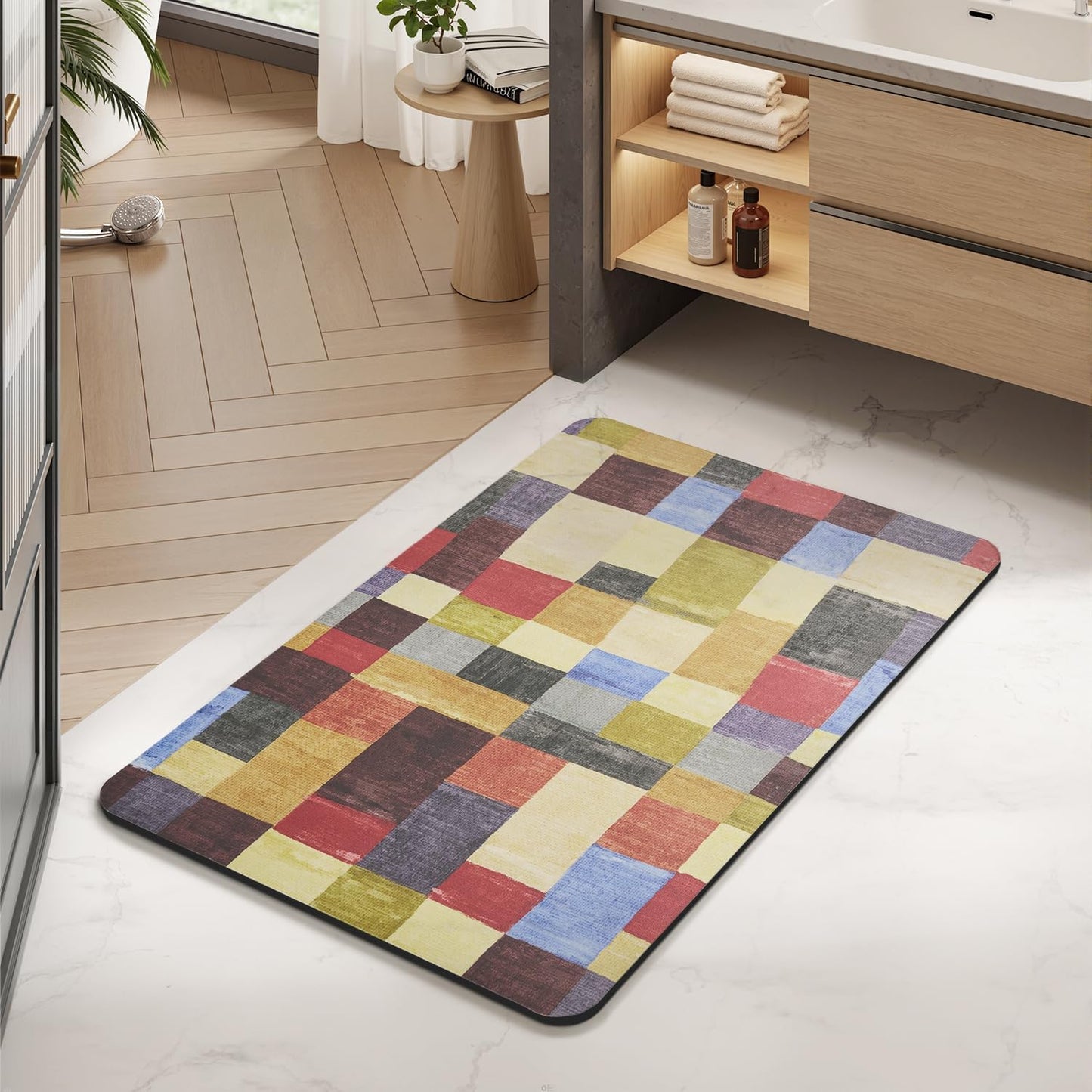MontVoo -Bath Mat-Rubber Backing Non SlipThin Bathroom Rugs Fit Under Door- Quick Dry Absorbent Faux Suede Surface Grey Bathroom Floor Mats-Shower Rug for in Front of Bathtub Shower Gray 16x24