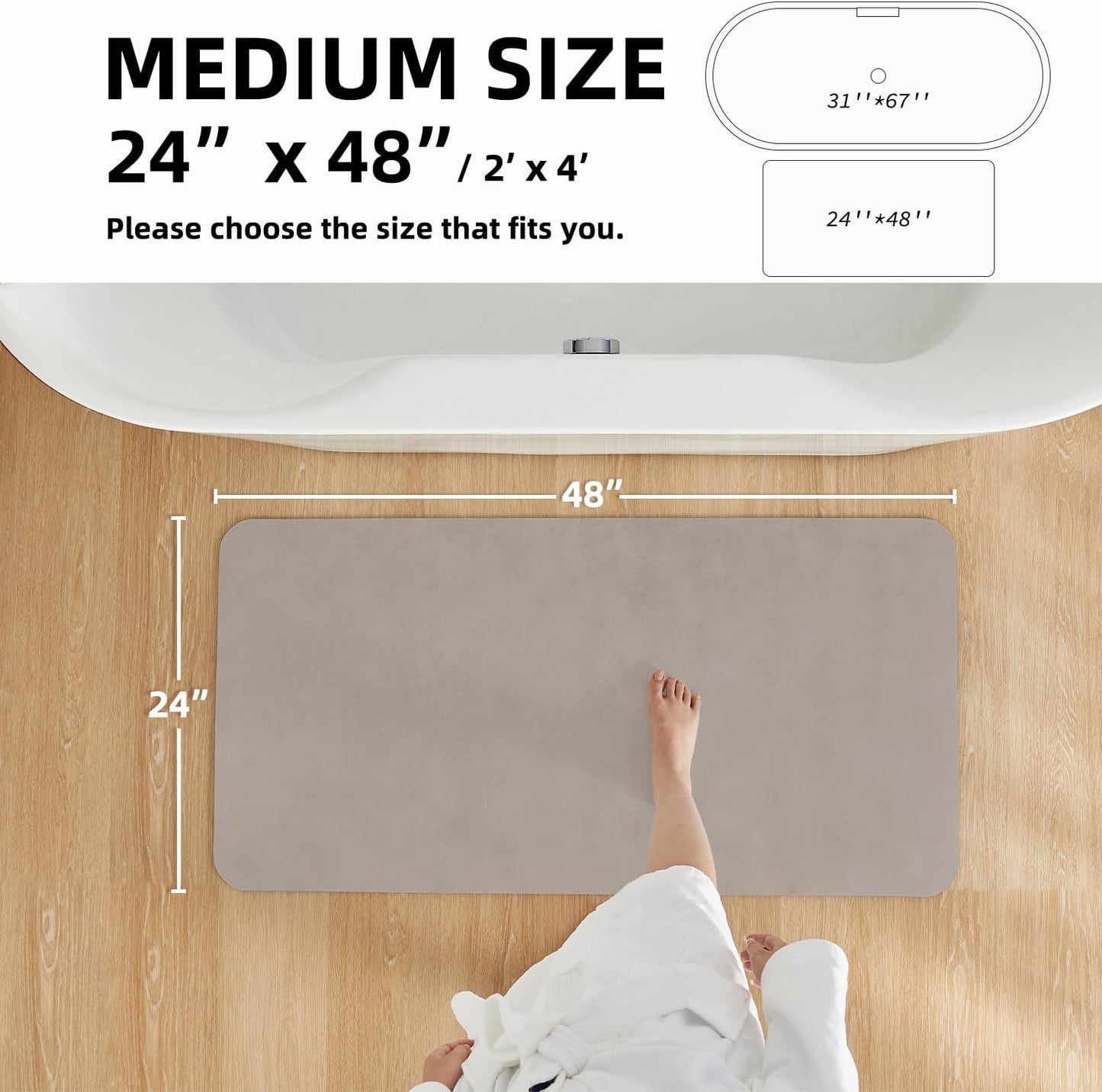 TYUU Bath Mat, Bathroom Rugs Non Slip Washable Thin Absorbent Quick Dry Bath Mat Fits Under Door Bathroom Floor Mat Perfect for Bath, Shower, or Sink 16"x24" Dark Grey