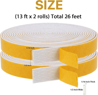 Door Weather Stripping-3 Rolls, 1/2 Inch Wide X 1/2 Inch Thick Total 20 Feet Long, Adhesive Foam Seal Tape for Window Insulation(6.5ft x 3 Rolls)