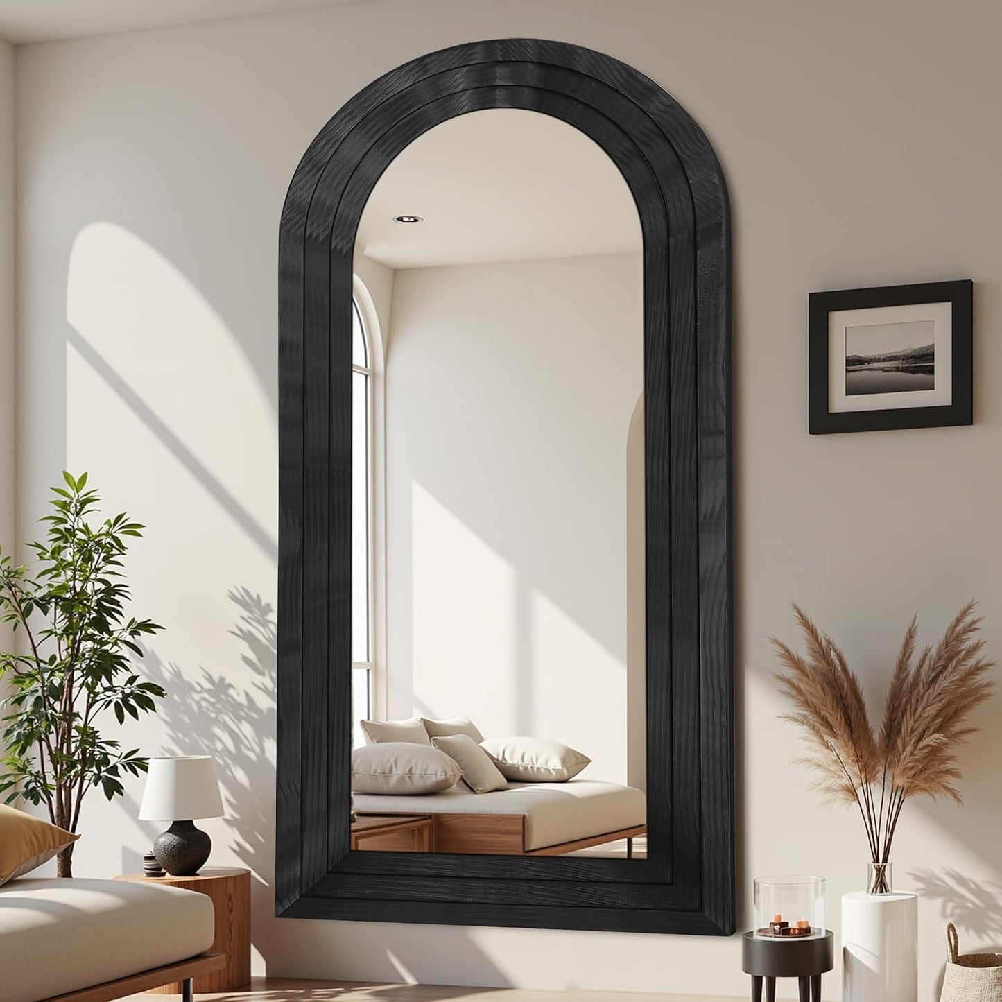 Antok Full Length Mirror with Solid Wood Frame, 71"×32" Wall Mounted Oversized Floor Mirror with Stand, Leaning Standing Hanging for Bedroom Living Room Entryway, Walnut, Arched Syle