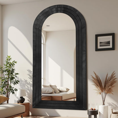 Antok Full Length Mirror with Solid Wood Frame, 71"×32" Wall Mounted Oversized Floor Mirror with Stand, Leaning Standing Hanging for Bedroom Living Room Entryway, Walnut, Arched Syle