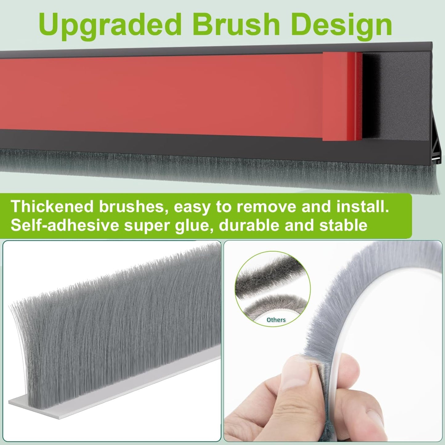 2 PCS Door Draft Stopper for Bottom with Brush, Self Adhesive Door Sweep for Exterior/Interior Doors, Bottom Seal Strip for Protection Against Bug, Dust, 2" W x 39" L, White