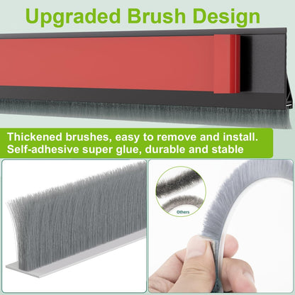 2 PCS Door Draft Stopper for Bottom with Brush, Self Adhesive Door Sweep for Exterior/Interior Doors, Bottom Seal Strip for Protection Against Bug, Dust, 2" W x 39" L, White