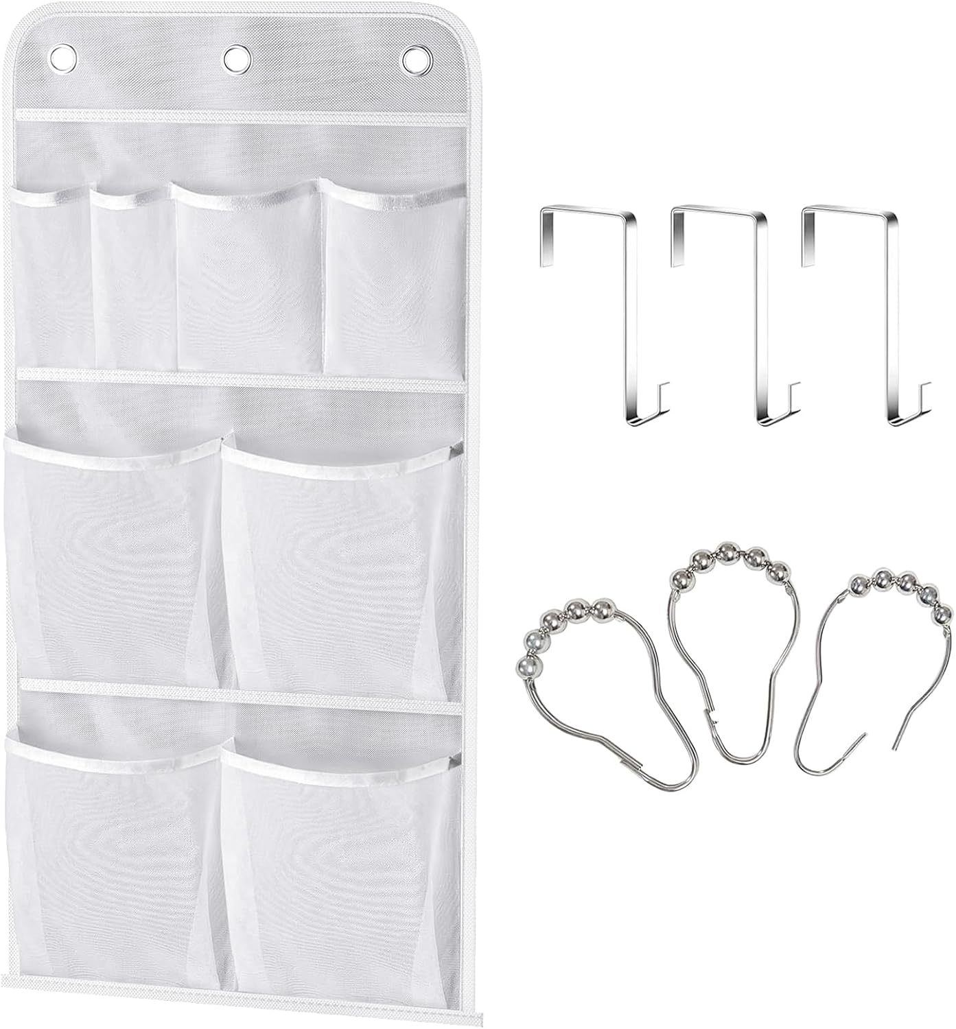 MISSLO Hanging Mesh Pockets Hold 340oz/1000ml Shampoo Shower Organizer with Over the Door Hooks