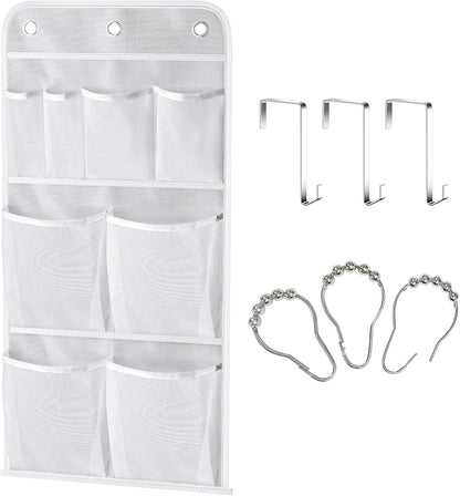 MISSLO Hanging Mesh Pockets Hold 340oz/1000ml Shampoo Shower Organizer with Over the Door Hooks