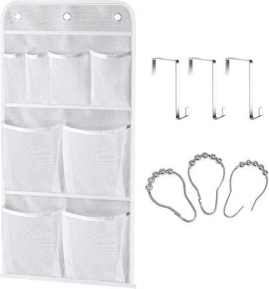 MISSLO Hanging Mesh Pockets Hold 340oz/1000ml Shampoo Shower Organizer with Over the Door Hooks