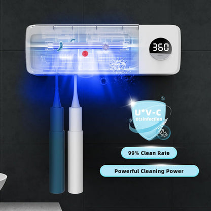 Auntyfey Sanitizeri Toothbrush Holder, Sanitizeri Toothbrush Cleaner, 2000mAh Rechargeable Cordless Wall Mounted Holders for Bathroom, 4 Slots & Timer Function, White