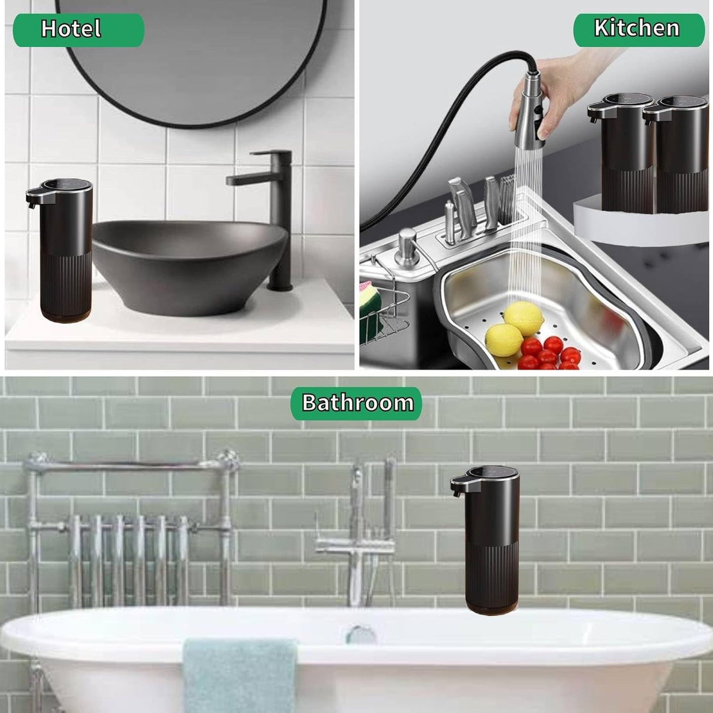 Automatic Soap Dispenser, Touchless Foaming Soap Dispenser Bathroom,Upgrade Hand & Dish Electric Dispenser Adjustable Waterproof Wall Mount Kitchen Auto Soap Pump for Thin & Thick Liquid(Black)
