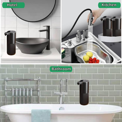 Automatic Soap Dispenser, Touchless Foaming Soap Dispenser Bathroom,Upgrade Hand & Dish Electric Dispenser Adjustable Waterproof Wall Mount Kitchen Auto Soap Pump for Thin & Thick Liquid(Black)