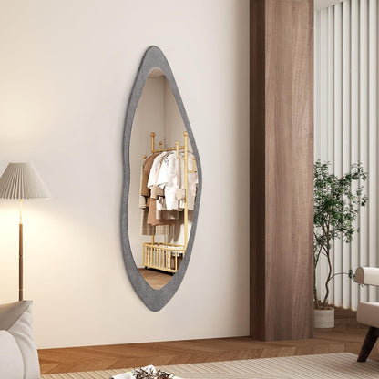 AAZZKANG Irregular Wall Mirror Full Length Black Wood Framed Large | 47"x20" Asymmetrical Full Body Mirrors for Bedroom Living Room Entryway