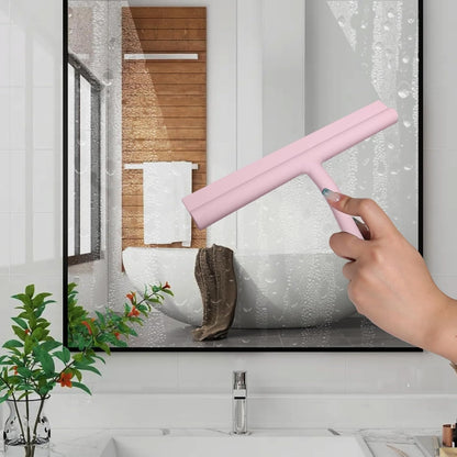 Squeegee for Shower Glass Doors, Resilient Loop - No-Drill & Adhesive Hook, Silicone Shower Squeegee with Stainless Steel Core, Cleaning Tool for Home, Kitchen, Bathroom & Car - Black