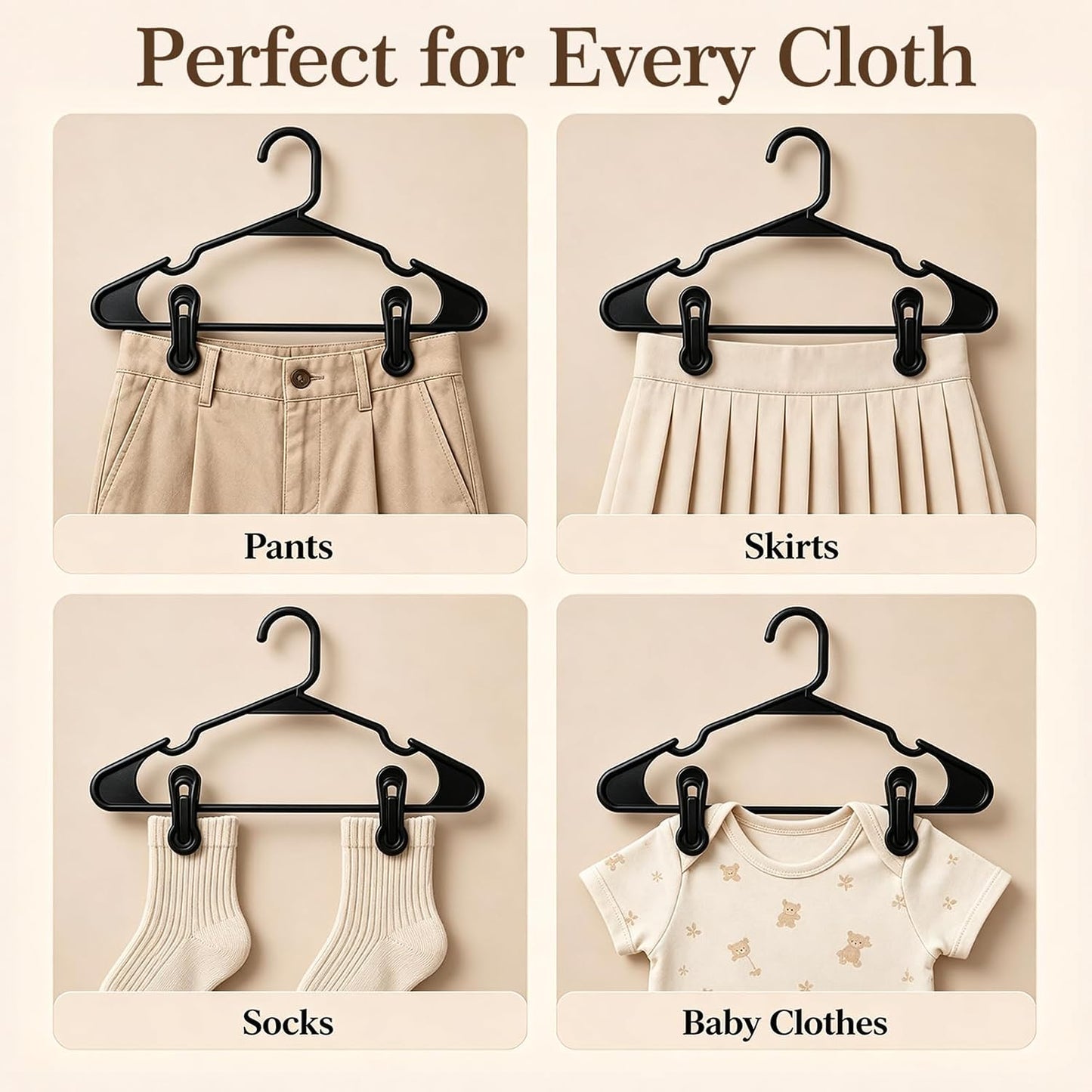 30 Pack Hanger Clips for Pants, Skirts, Baby Clothes, White | 2.6 Inch | Designed for Plastic Hangers | Flexible PP Plastic | Durable for Daily Use | Multi-Purpose Home Organization