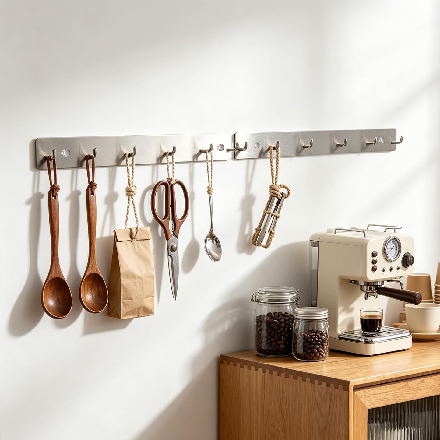 Coat Rack Wall Mounted, Heavy Duty Wall Hooks for Hanging Keys Purse Towel Coat, Premium Stainless Steel Entry Coat Hooks Rack, Large Adhesive Key Holder Towel Racks for Bathroom RV (Black)