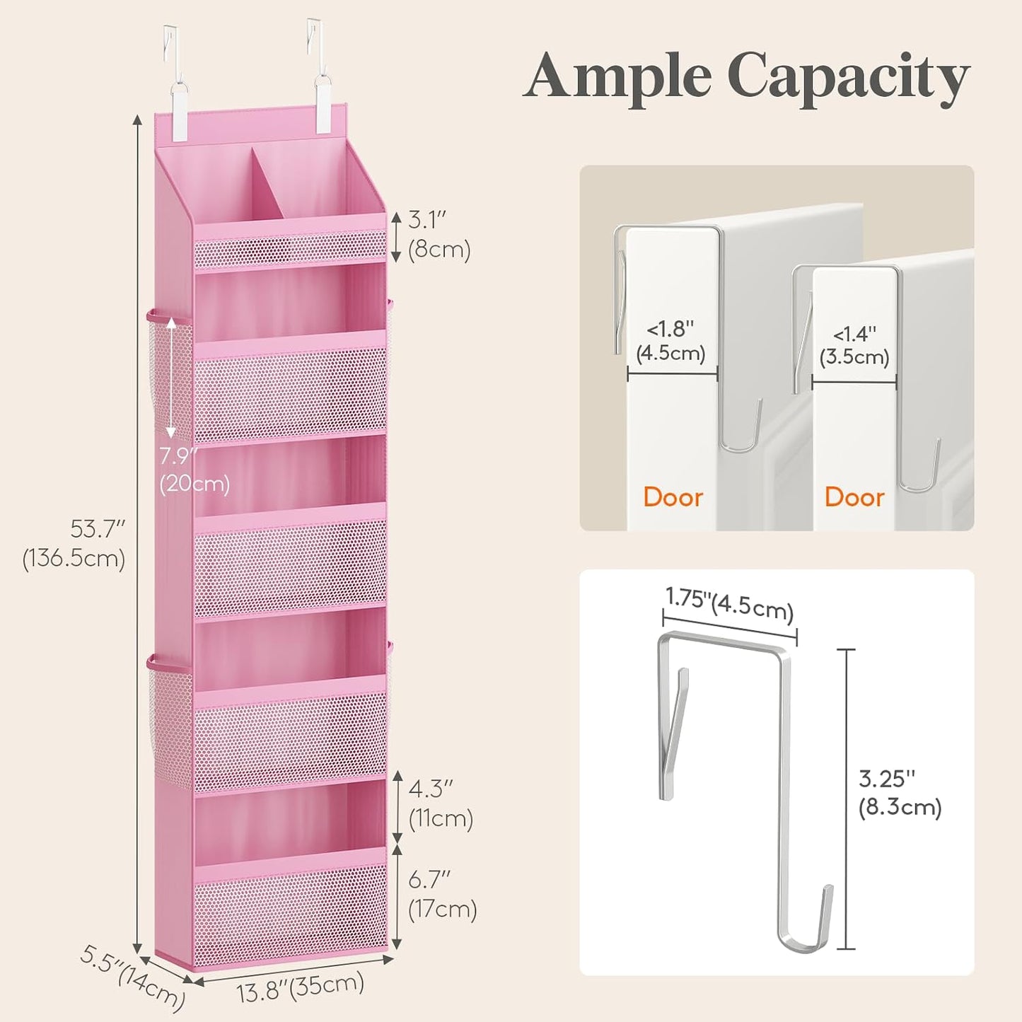 Lifewit 4 Tier Over the Door Diaper Organizer for Nursery, Large Heavy Duty Hanging Storage with 4 Mesh Side Pockets, Sturdy Back of Door Shelf for Baby Stuff Toy in Pantry, Laundry, Bathroom, Gray