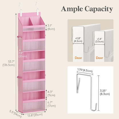 Lifewit 4 Tier Over the Door Diaper Organizer for Nursery, Large Heavy Duty Hanging Storage with 4 Mesh Side Pockets, Sturdy Back of Door Shelf for Baby Stuff Toy in Pantry, Laundry, Bathroom, Gray